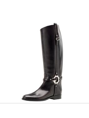 GUCCI Black Charlotte Flat Riding Boot Sz 38.5 equestrian